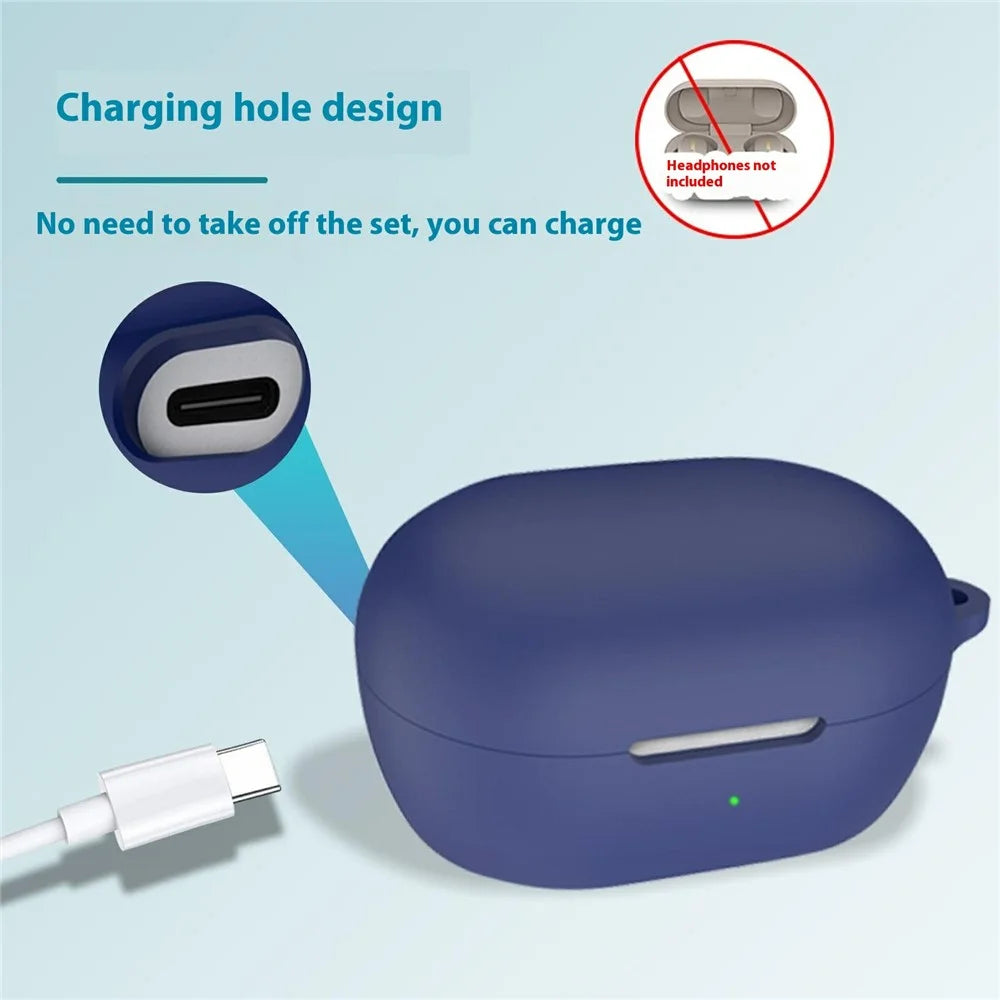 For Bose QuietComfort Protective Case Bluetooth-Compatible Earbuds Silicone Cover with Hook - Dark Blue - 3