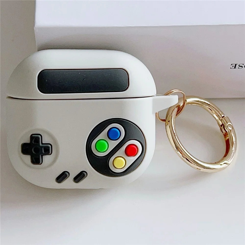 For AirPods 4 Silicone Case Game Console Shape Wireless Earbuds Shell with Hook - White - 1