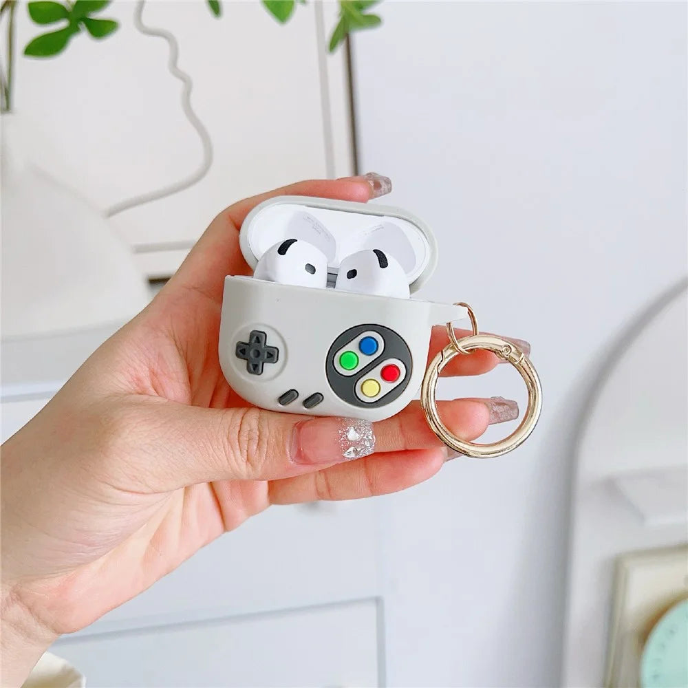For AirPods 4 Silicone Case Game Console Shape Wireless Earbuds Shell with Hook - White - 2