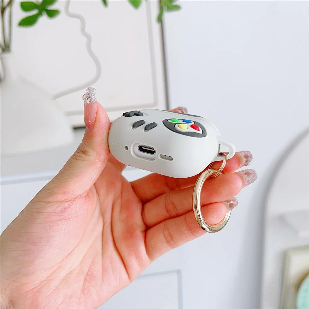 For AirPods 4 Silicone Case Game Console Shape Wireless Earbuds Shell with Hook - White - 3
