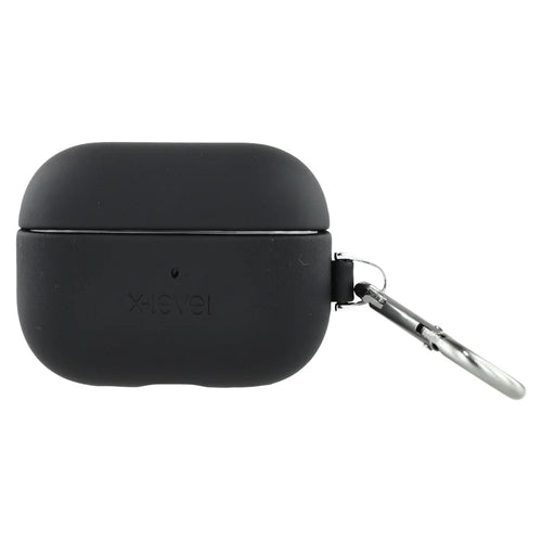X-LEVEL For AirPods 4 Silicone Case Wireless Earbuds Protective Cover Full Protection with Metal Hook - Black - 1