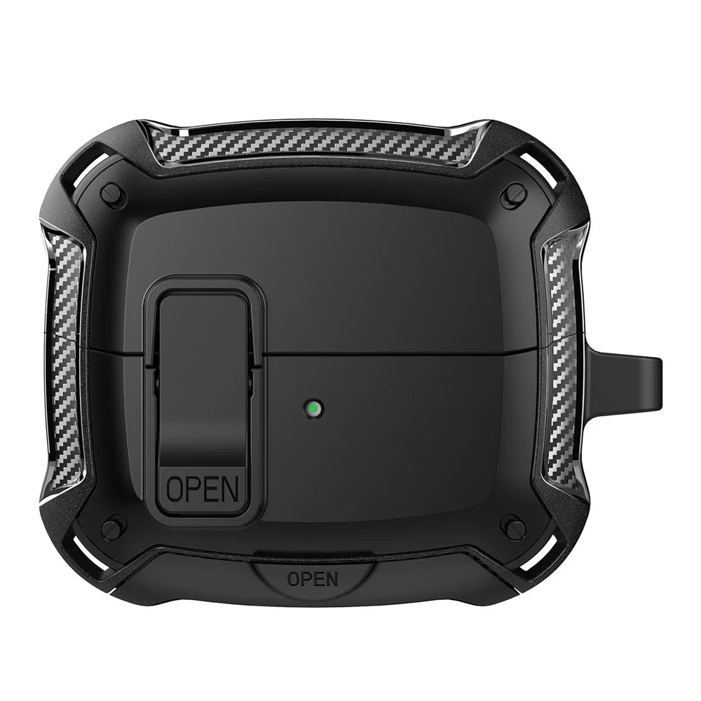 For Samsung Galaxy Buds3 Pro  /  Buds3 Case TPU + PC Earphones Cover with Lock Switch Carabiner Phone Stand - Black - 1