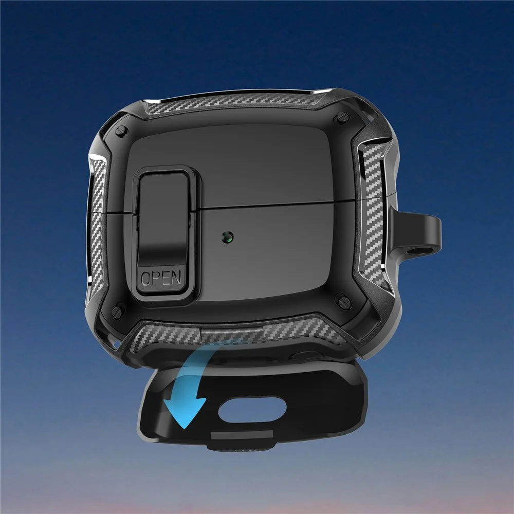 For Samsung Galaxy Buds3 Pro  /  Buds3 Case TPU + PC Earphones Cover with Lock Switch Carabiner Phone Stand - Black - 4