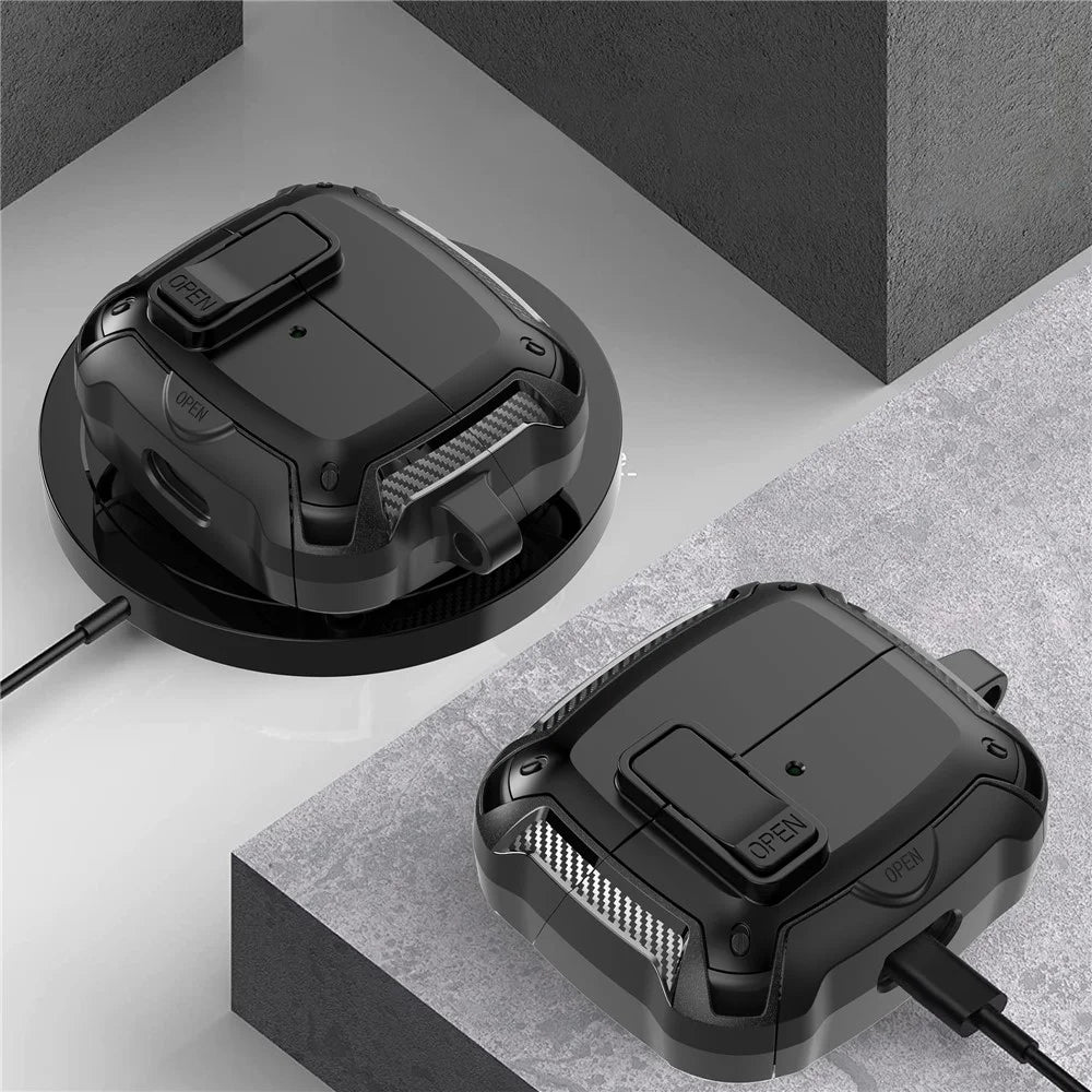 For Samsung Galaxy Buds3 Pro  /  Buds3 Case TPU + PC Earphones Cover with Lock Switch Carabiner Phone Stand - Black - 6