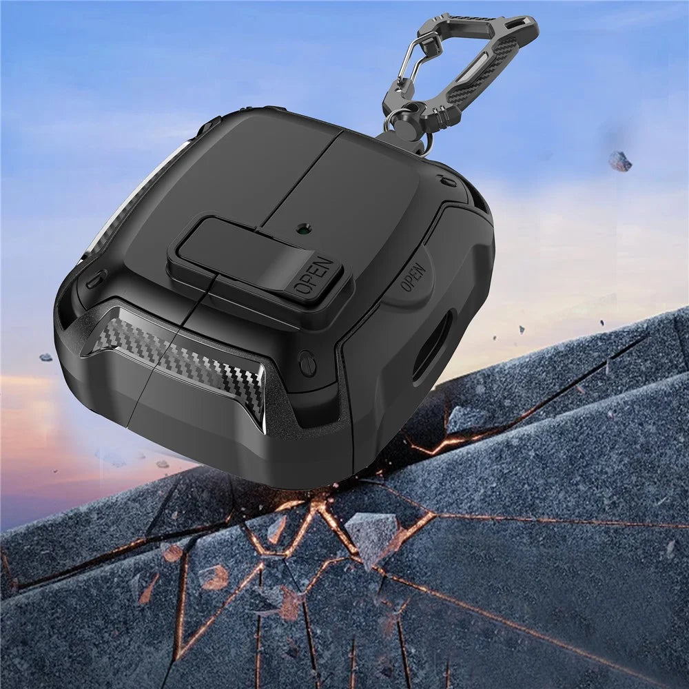 For Samsung Galaxy Buds3 Pro  /  Buds3 Case TPU + PC Earphones Cover with Lock Switch Carabiner Phone Stand - Black - 7