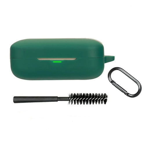 For Realme Buds Air 7 Silicone Case Wireless Earphone Protective Cover with Buckle, Cleaning Brush - Blackish Green - 1
