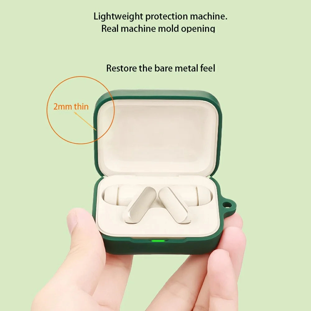 For Realme Buds Air 7 Silicone Case Wireless Earphone Protective Cover with Buckle, Cleaning Brush - Blackish Green - 3