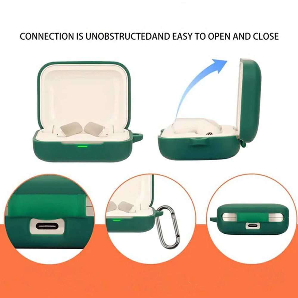 For Realme Buds Air 7 Silicone Case Wireless Earphone Protective Cover with Buckle, Cleaning Brush - Blackish Green - 6
