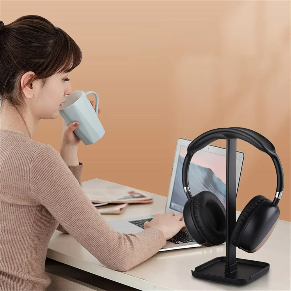 JD064 Multifunction Headset Stand Metal Headphone Hanger Desktop Tablet Cell Phone Holder - Black - 3