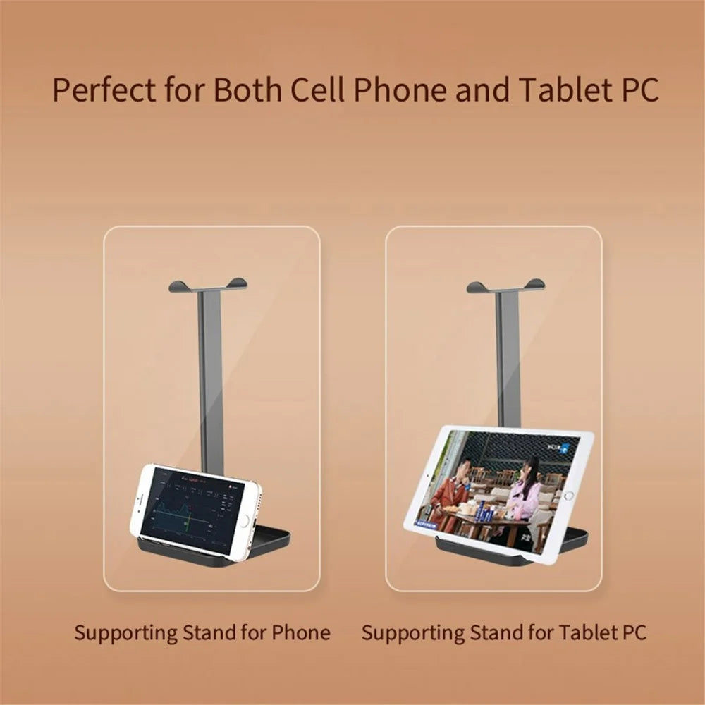 JD064 Multifunction Headset Stand Metal Headphone Hanger Desktop Tablet Cell Phone Holder - Black - 5