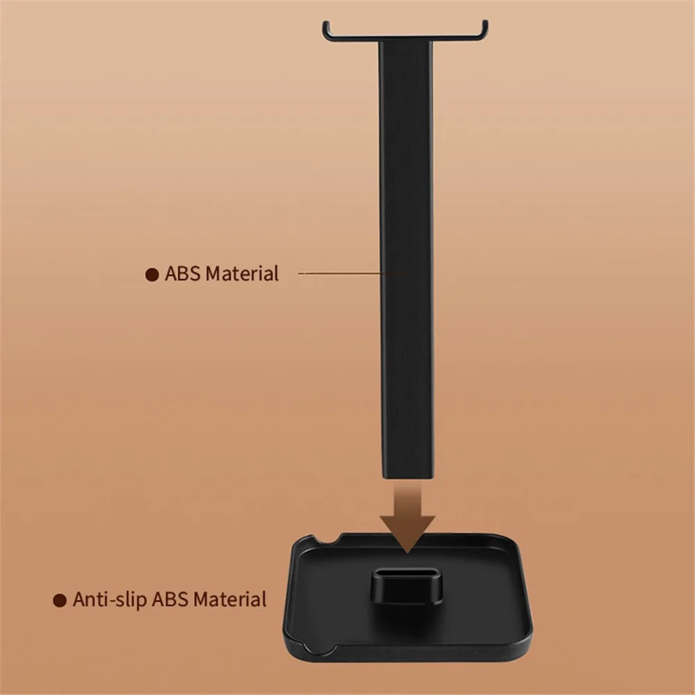 JD064 Multifunction Headset Stand Metal Headphone Hanger Desktop Tablet Cell Phone Holder - Black - 7