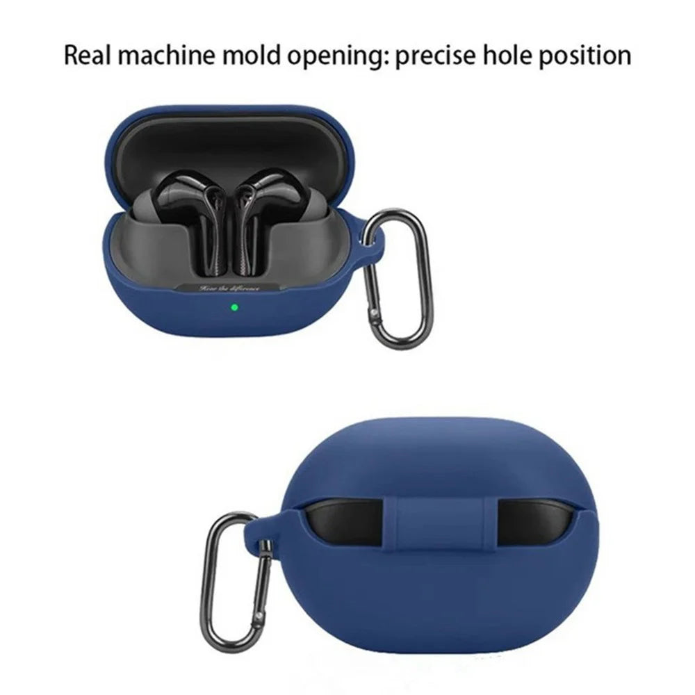 For SoundPEATS Air5 Pro Silicone Case with Anti Lost Buckle Bluetooth-Compatible Earphones Protective Cover - Dark Blue - 2
