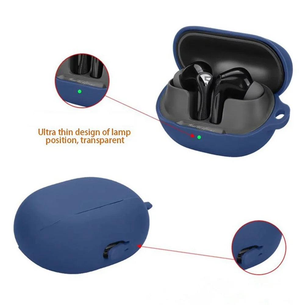 For SoundPEATS Air5 Pro Silicone Case with Anti Lost Buckle Bluetooth-Compatible Earphones Protective Cover - Dark Blue - 3