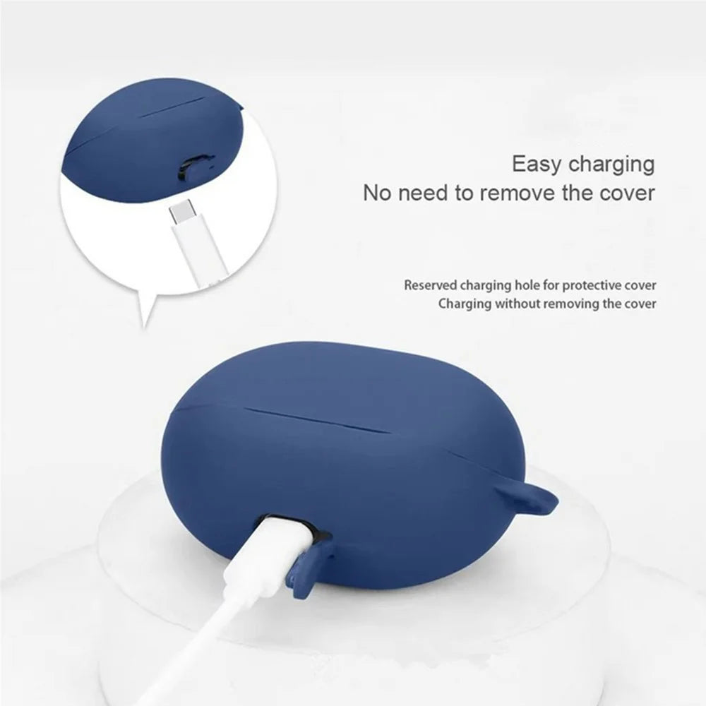 For SoundPEATS Air5 Pro Silicone Case with Anti Lost Buckle Bluetooth-Compatible Earphones Protective Cover - Dark Blue - 4