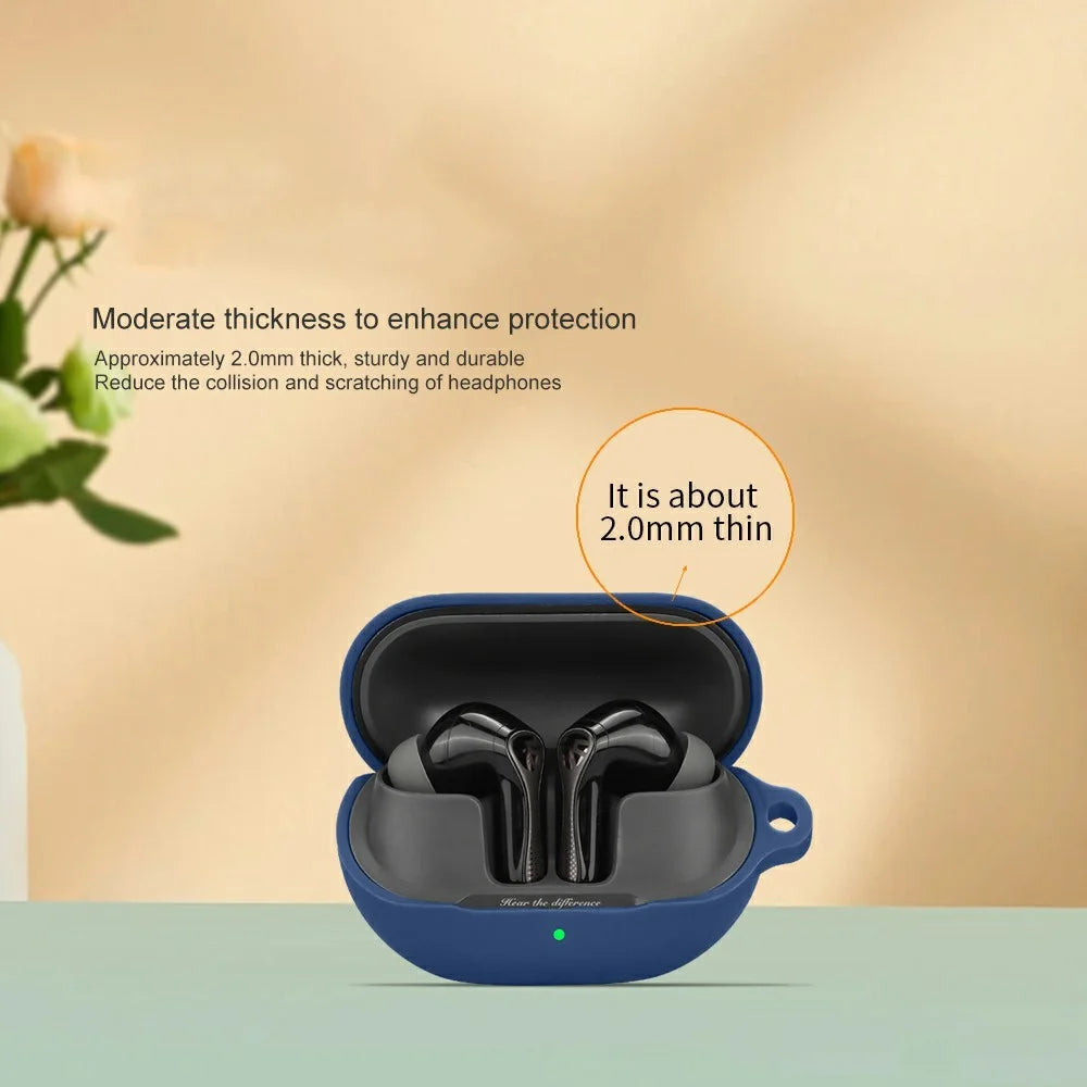 For SoundPEATS Air5 Pro Silicone Case with Anti Lost Buckle Bluetooth-Compatible Earphones Protective Cover - Dark Blue - 5