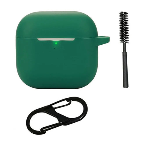 For AirPods 4 Silicone Case Bluetooth-Compatible Earphones Protective Cover with Anti-Lost Buckle + Cleaning Brush - Blackish Green - 1