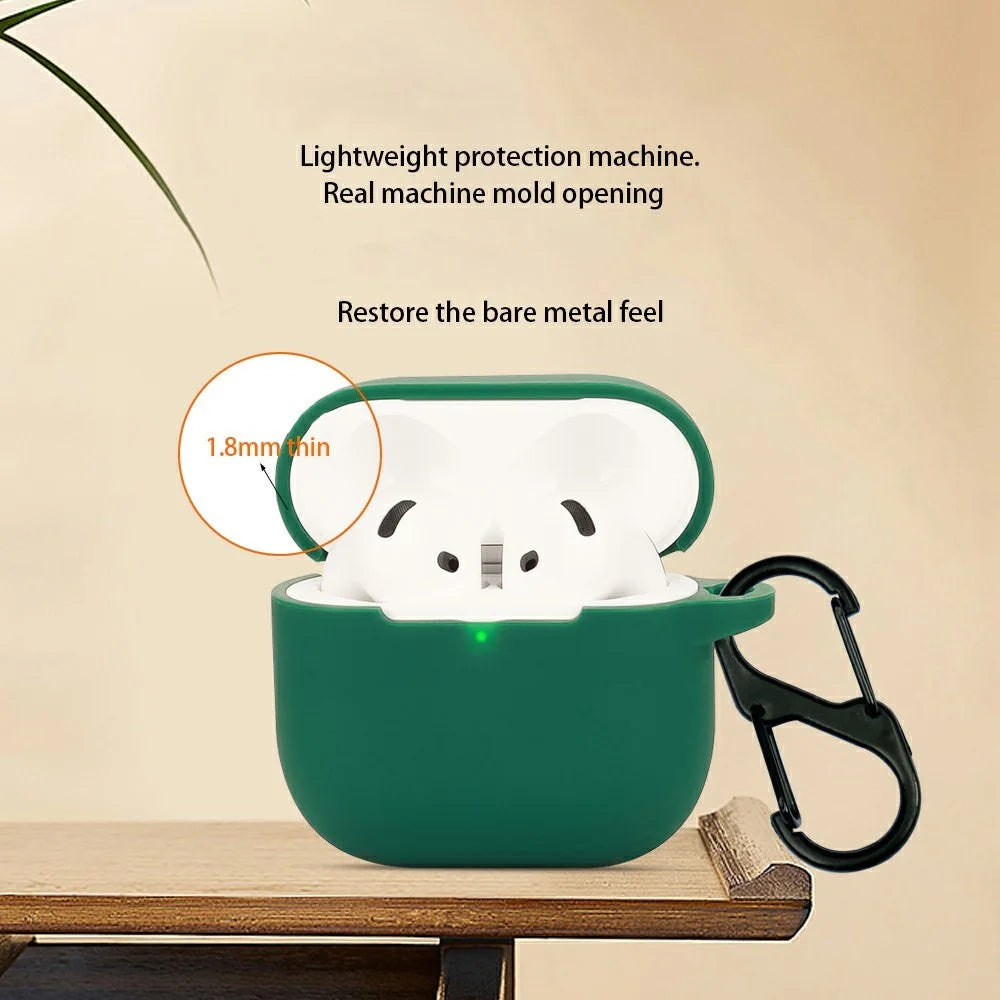 For AirPods 4 Silicone Case Bluetooth-Compatible Earphones Protective Cover with Anti-Lost Buckle + Cleaning Brush - Blackish Green - 2