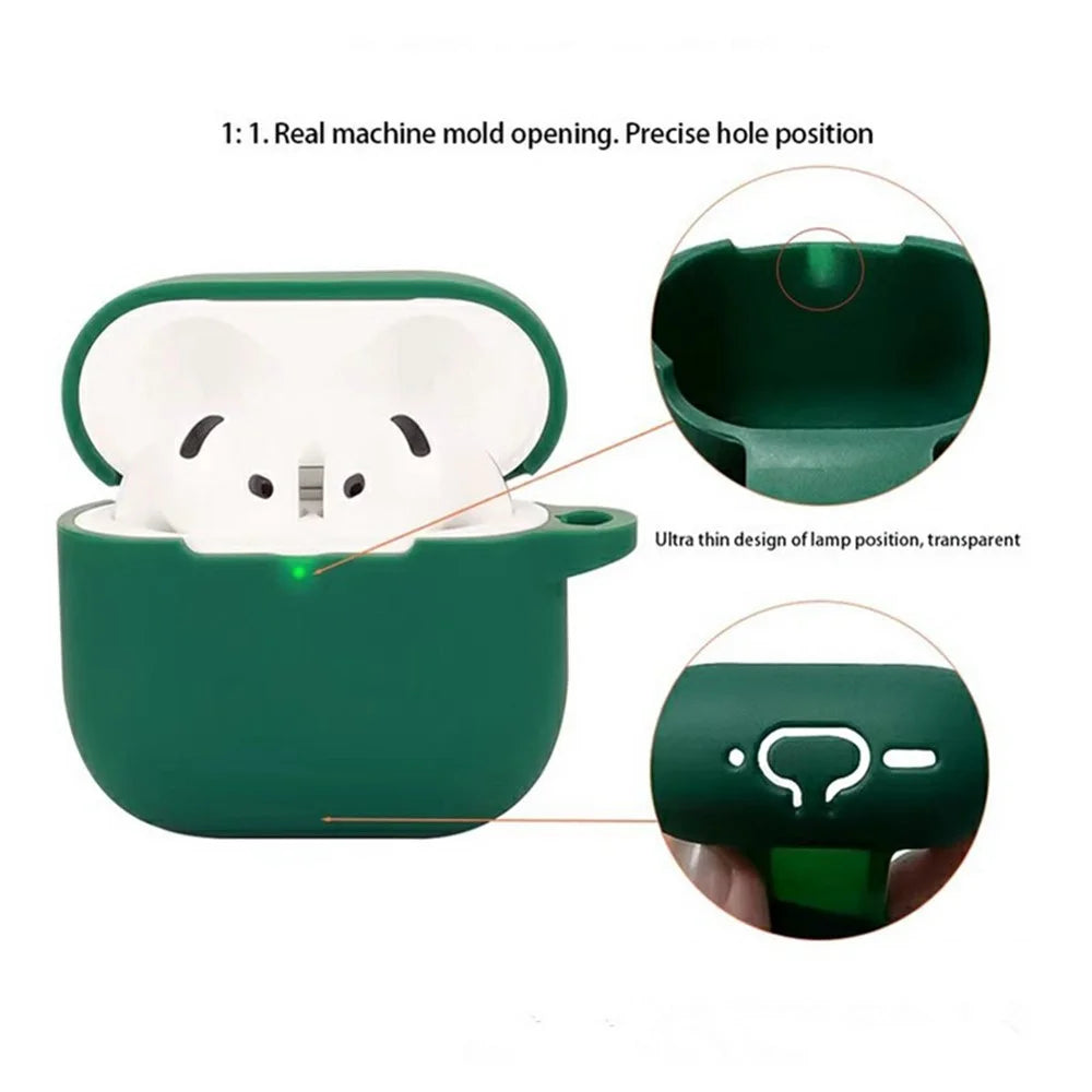 For AirPods 4 Silicone Case Bluetooth-Compatible Earphones Protective Cover with Anti-Lost Buckle + Cleaning Brush - Blackish Green - 4
