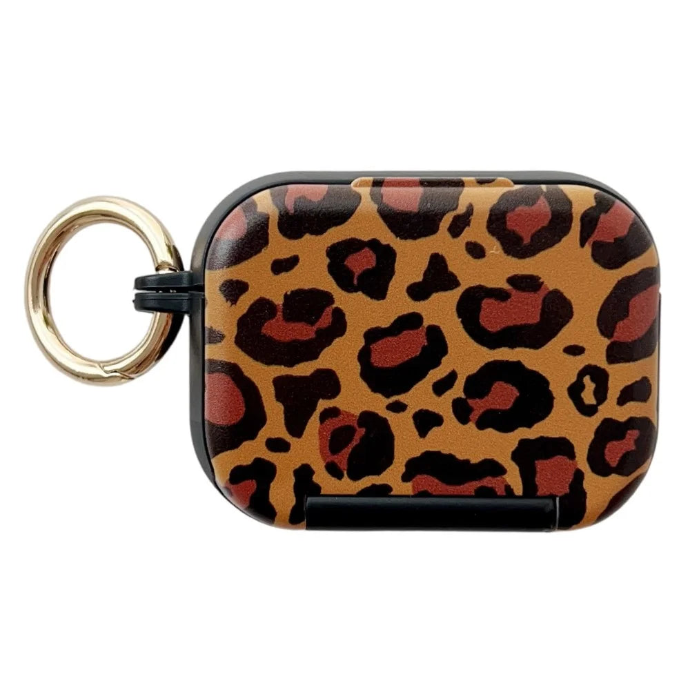 For AirPods Pro 2  /  Pro Protective Case PC + TPU Leopard Earphone Cover with Mirror and Hook - Black - 1