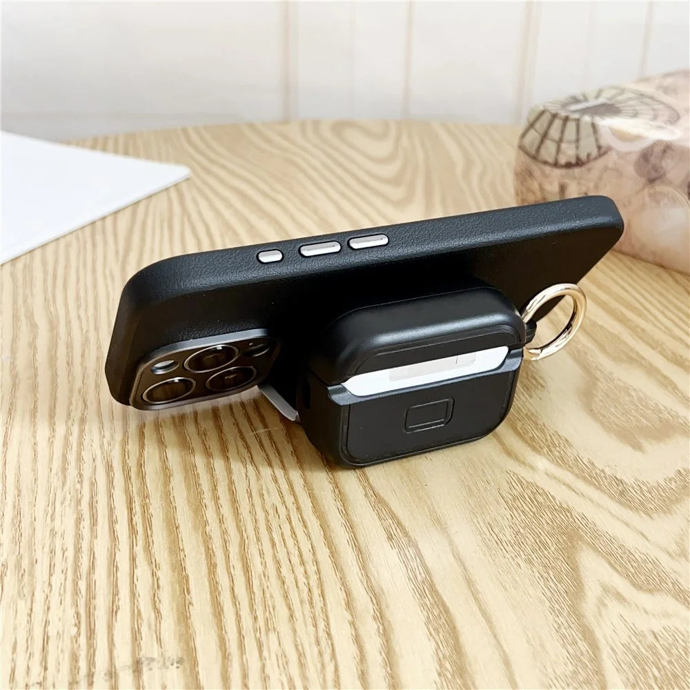 For AirPods Pro 2  /  Pro Protective Case PC + TPU Leopard Earphone Cover with Mirror and Hook - Black - 3