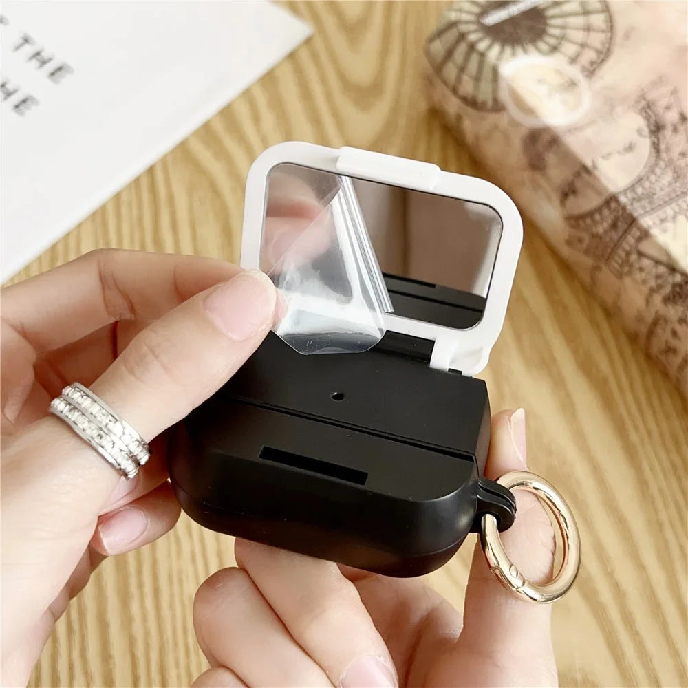 For AirPods Pro 2  /  Pro Protective Case PC + TPU Leopard Earphone Cover with Mirror and Hook - Black - 4