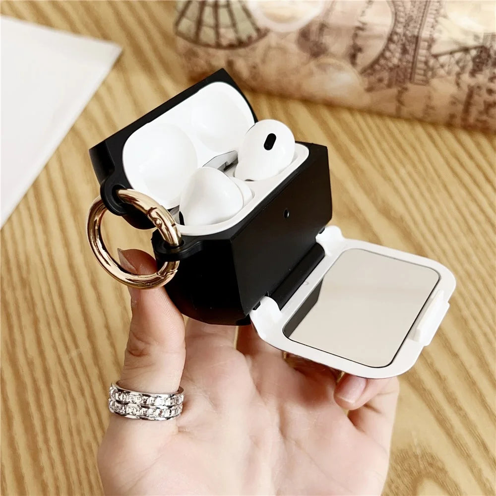 For AirPods Pro 2  /  Pro Protective Case PC + TPU Leopard Earphone Cover with Mirror and Hook - Black - 5
