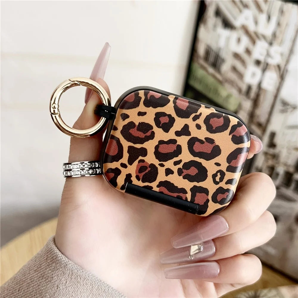 For AirPods Pro 2  /  Pro Protective Case PC + TPU Leopard Earphone Cover with Mirror and Hook - Black - 6