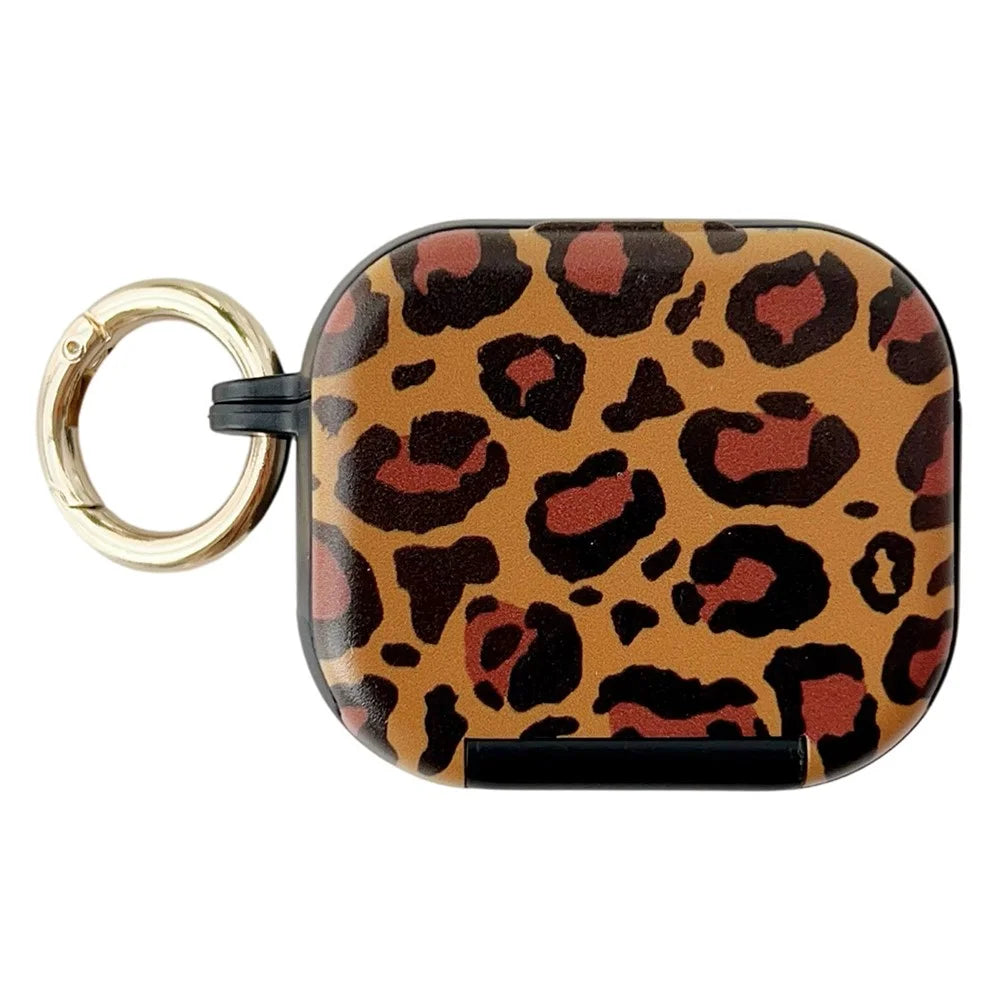 For Apple AirPods 3 Protective Case PC + TPU Leopard Earphone Cover with Mirror and Hook - Black - 1