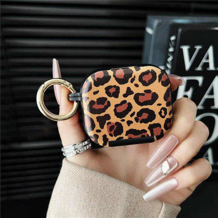 For Apple AirPods 3 Protective Case PC + TPU Leopard Earphone Cover with Mirror and Hook - Black - 2