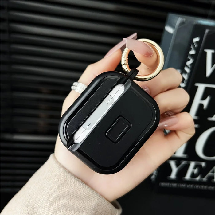 For Apple AirPods 3 Protective Case PC + TPU Leopard Earphone Cover with Mirror and Hook - Black - 3