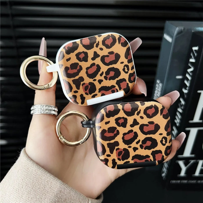 For Apple AirPods 3 Protective Case PC + TPU Leopard Earphone Cover with Mirror and Hook - Black - 4