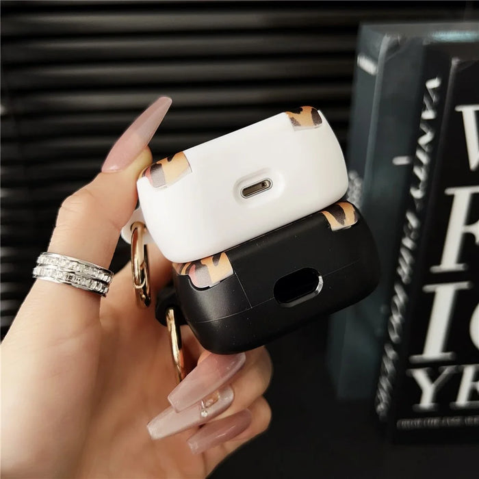 For Apple AirPods 3 Protective Case PC + TPU Leopard Earphone Cover with Mirror and Hook - Black - 6