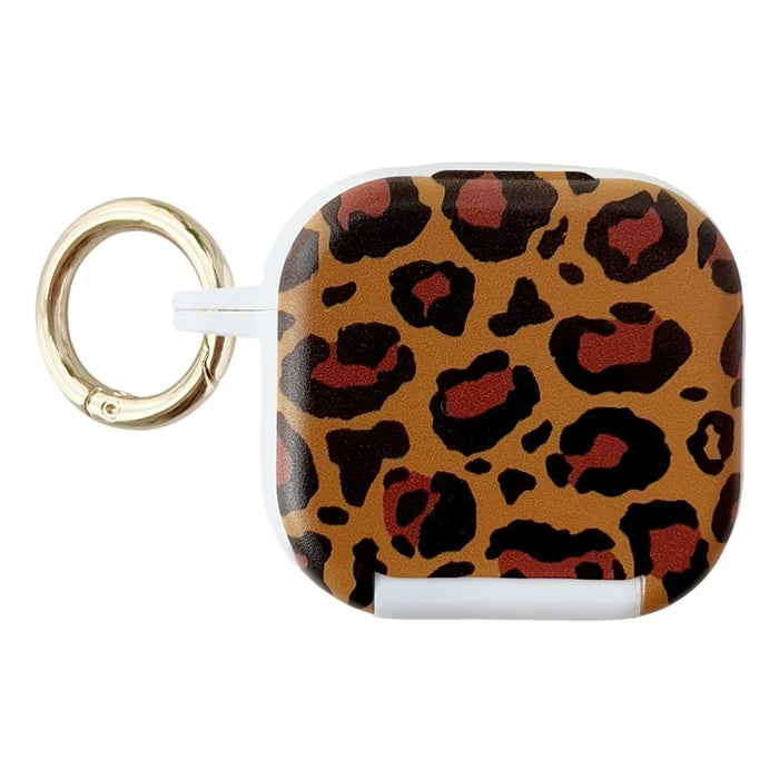 For AirPods 4 Protective Case PC + TPU Leopard Earphone Cover with Mirror and Hook - White - 1