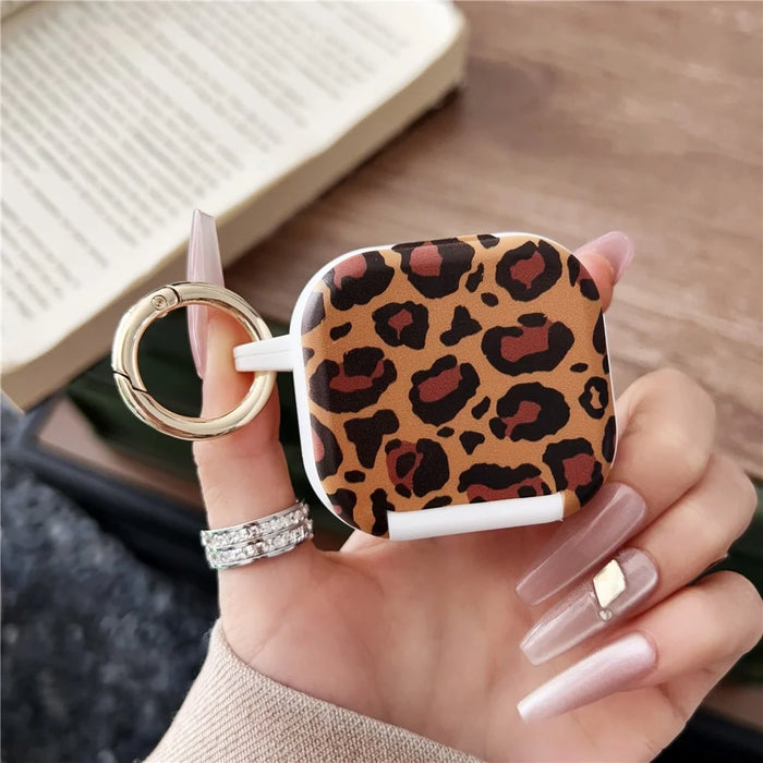 For AirPods 4 Protective Case PC + TPU Leopard Earphone Cover with Mirror and Hook - White - 2