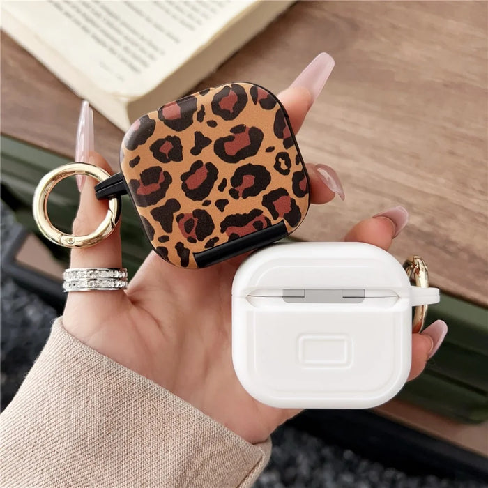 For AirPods 4 Protective Case PC + TPU Leopard Earphone Cover with Mirror and Hook - White - 5