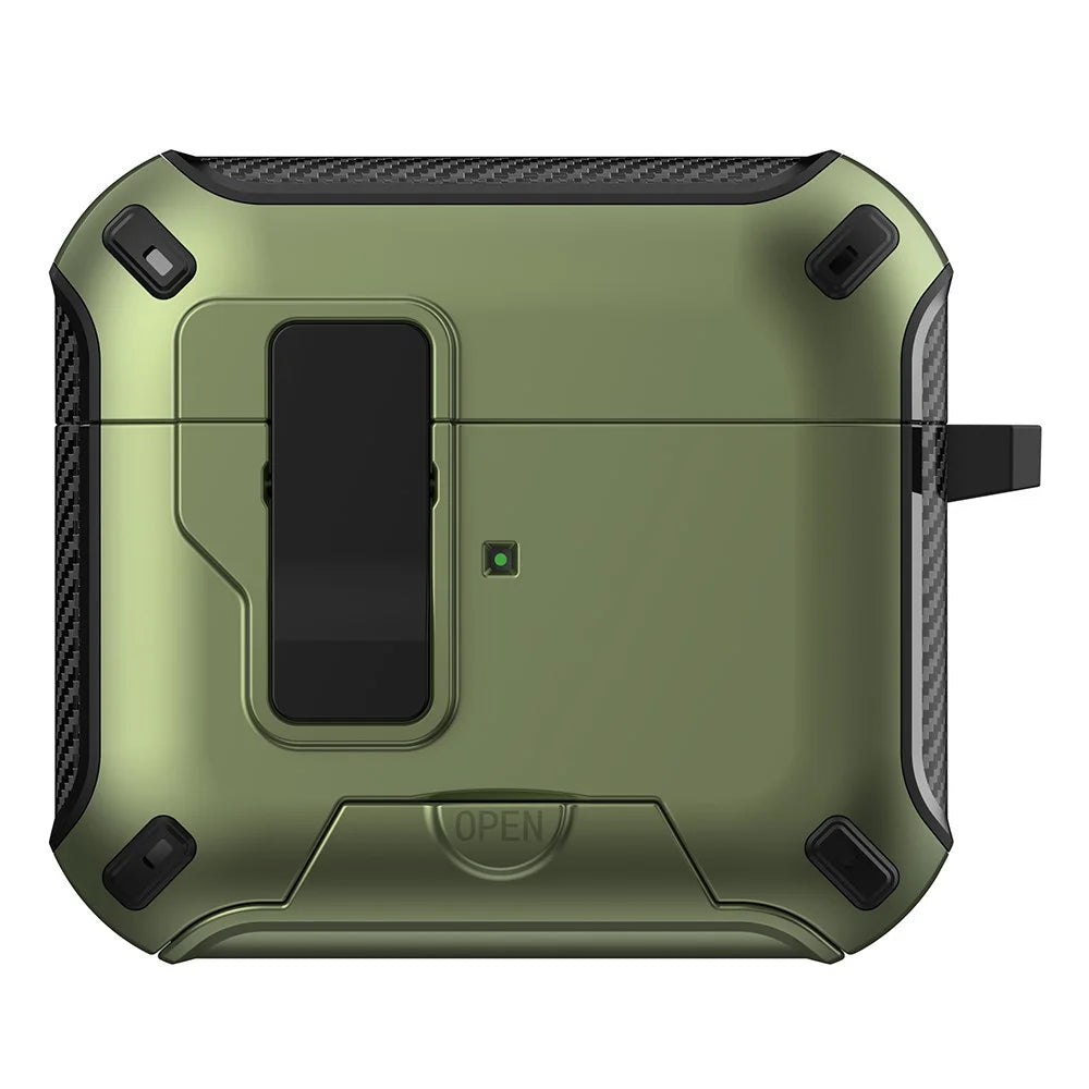 For Apple AirPods 3 Magnetic Case with Stand TPU + PC Earphone Cover with Switch and Carabiner - Green - 1