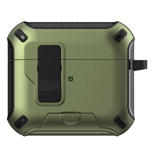 For Apple AirPods 3 Magnetic Case with Stand TPU + PC Earphone Cover with Switch and Carabiner - Green - 1