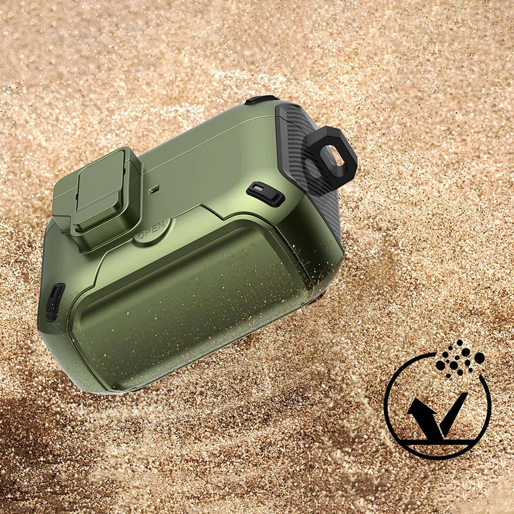 For Apple AirPods 3 Magnetic Case with Stand TPU + PC Earphone Cover with Switch and Carabiner - Green - 4