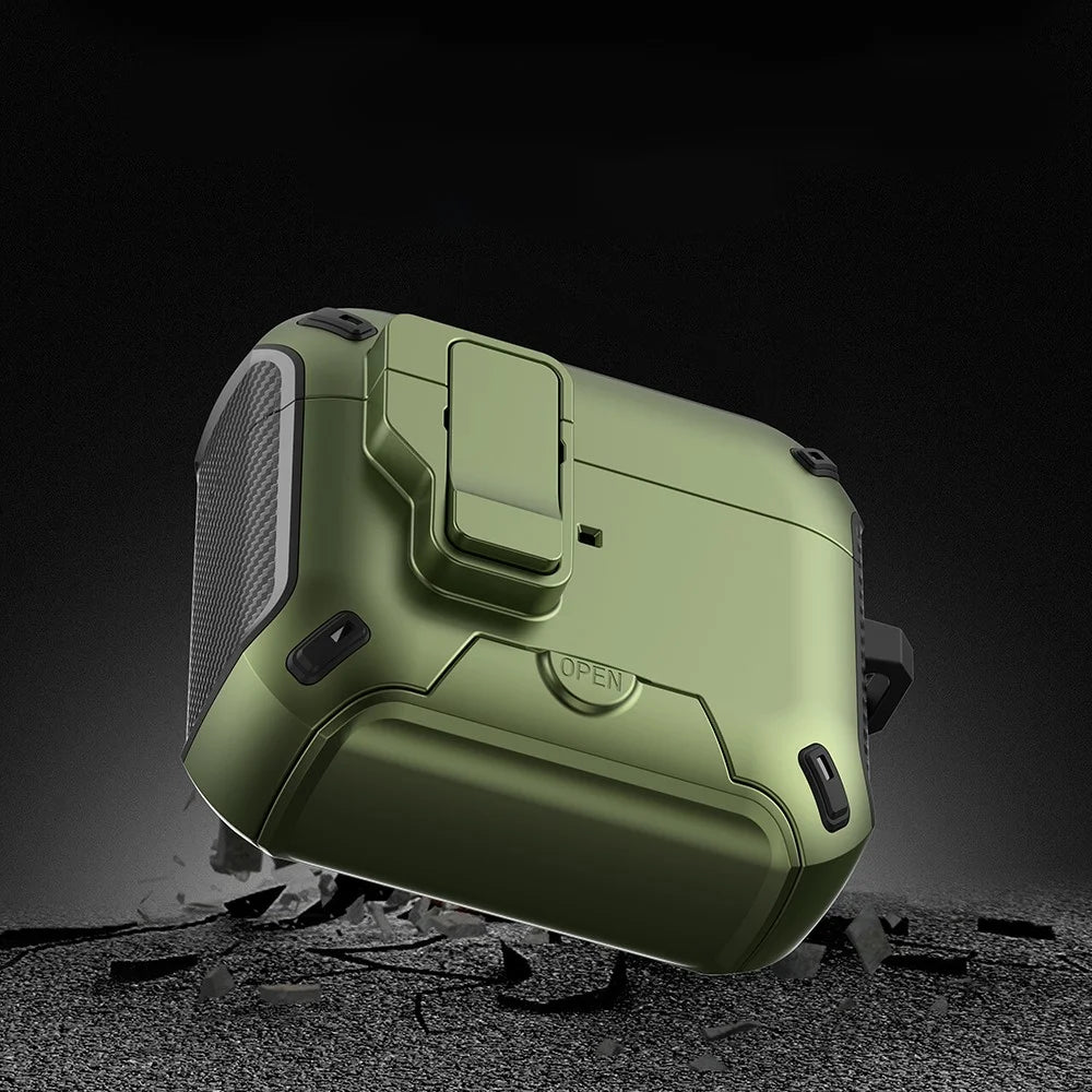 For Apple AirPods 3 Magnetic Case with Stand TPU + PC Earphone Cover with Switch and Carabiner - Green - 5