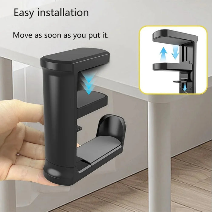 XWJ-EJJ01 Gaming Headset Holder for Computer Desk 360 Degree Rotatable Under Desk Storage Bracket - Black - 6