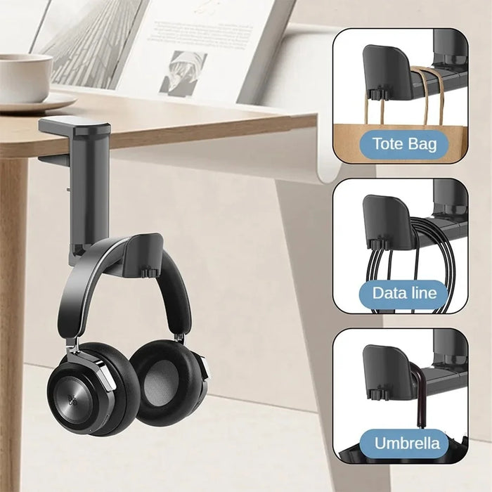 XWJ-EJJ01 Gaming Headset Holder for Computer Desk 360 Degree Rotatable Under Desk Storage Bracket - Black - 7