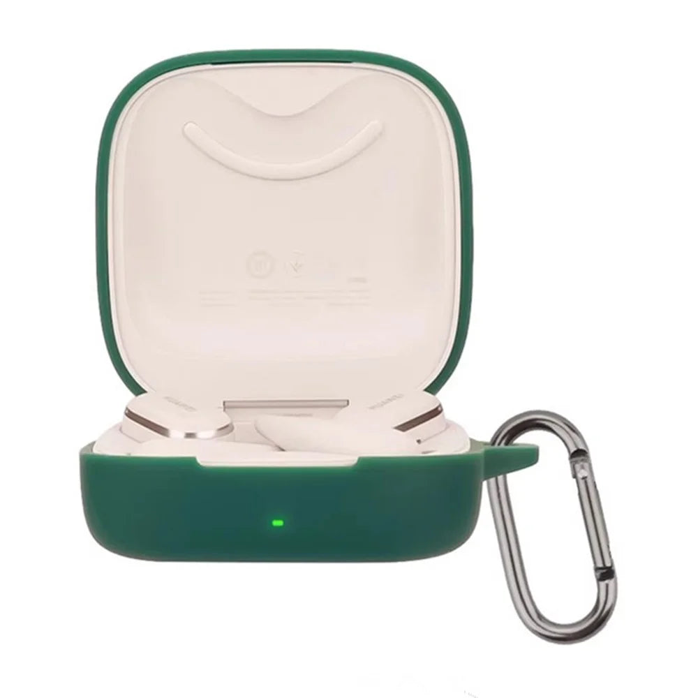 For Huawei FreeArc Silicone Case Wireless Earphones Protective Cover with Anti-Lost Buckle - Blackish Green - 3
