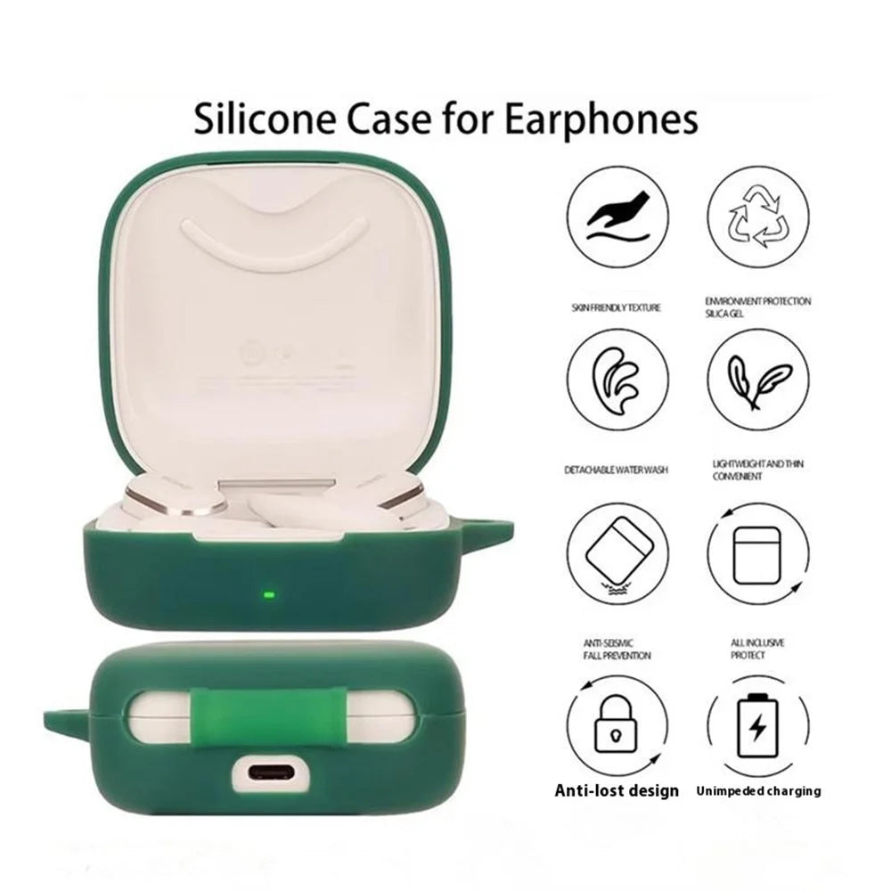 For Huawei FreeArc Silicone Case Wireless Earphones Protective Cover with Anti-Lost Buckle - Blackish Green - 5
