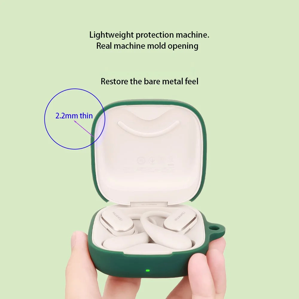 For Huawei FreeArc Silicone Case Wireless Earphones Protective Cover with Anti-Lost Buckle - Blackish Green - 6