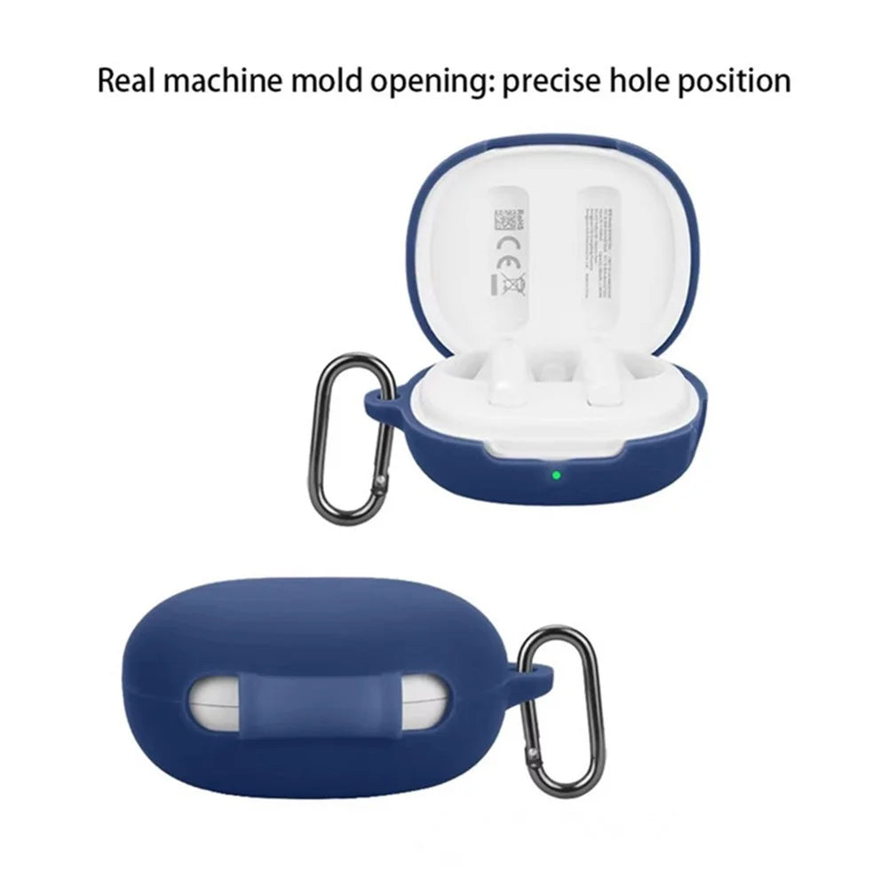 For QCY AilyBuds E10 Silicone Case Wireless Earphones Protective Cover with Anti-Lost Buckle - Dark Blue - 5