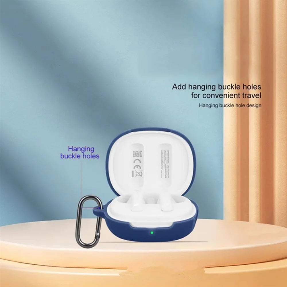 For QCY AilyBuds E10 Silicone Case Wireless Earphones Protective Cover with Anti-Lost Buckle - Dark Blue - 6