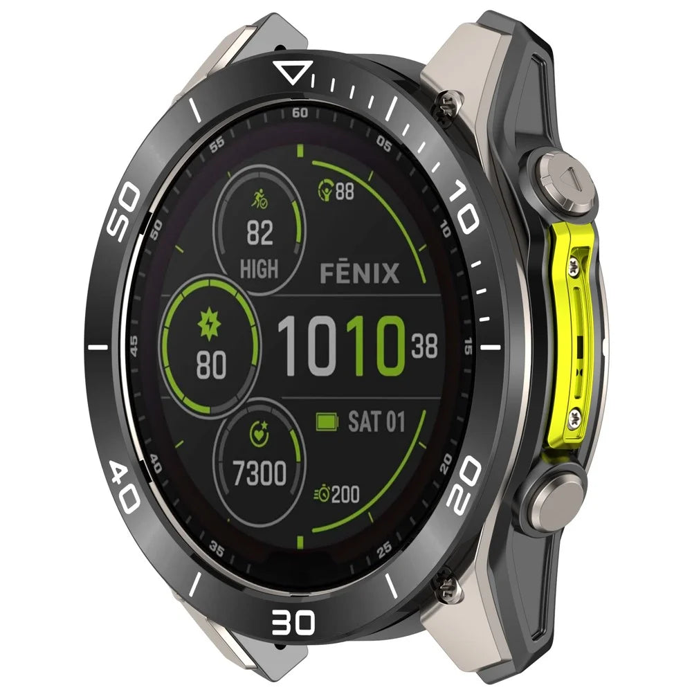 For Garmin Fenix 8 43mm AMOLED Version Metal Bezel Scratch Resistant Protective Ring - Black+White - 2
