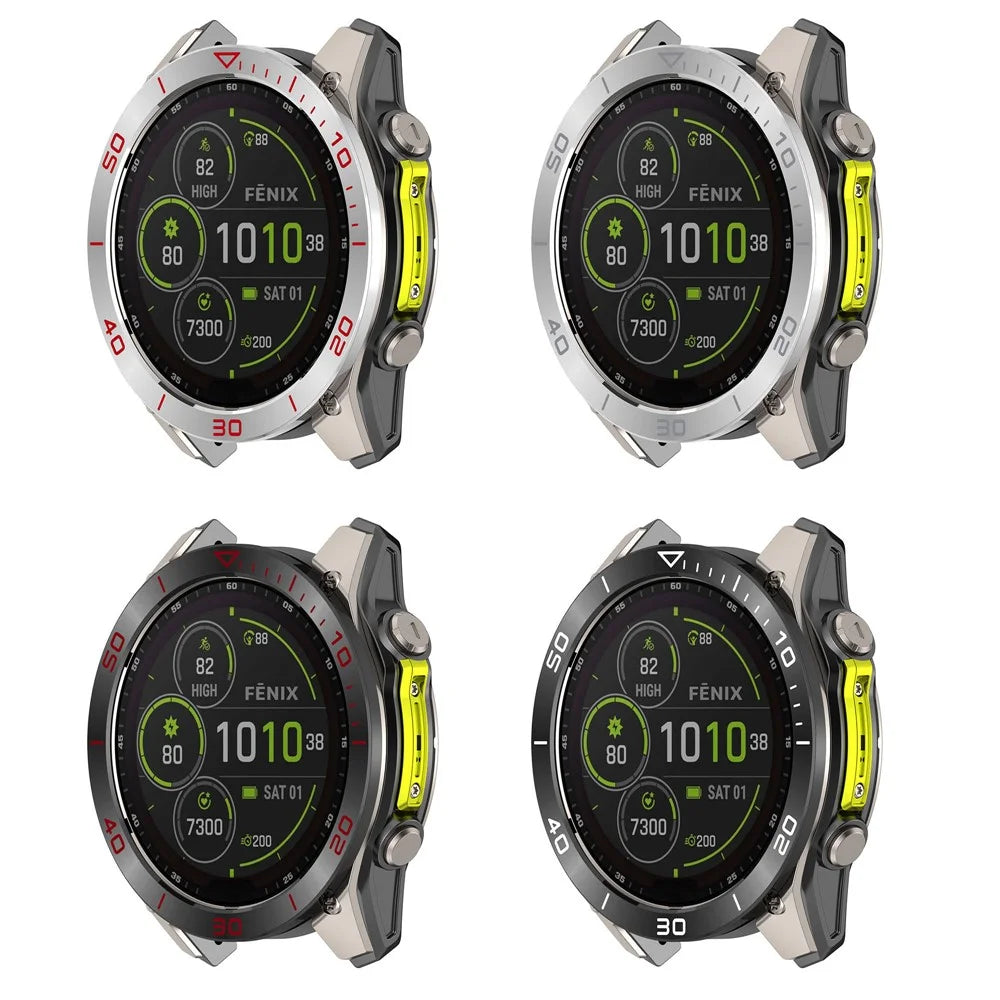 For Garmin Fenix 8 43mm AMOLED Version Metal Bezel Scratch Resistant Protective Ring - Black+White - 7