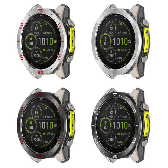 For Garmin Fenix 8 47mm AMOLED Version Metal Bezel Scratch Resistant Protective Ring - Black+White - 7