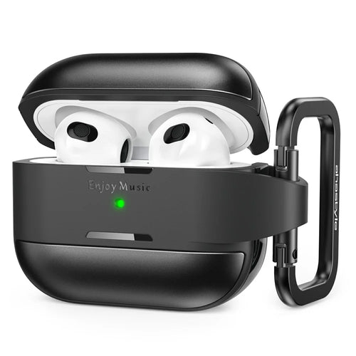 AHASTYLE WG75-3 For Apple AirPods 3 Protective Case TPU Aluminum Alloy Shockproof Scratch Resistant Earphone Cover with Carabiner - Black - 1
